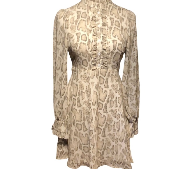 SHEIN Dresses & Skirts - SHEIN Snake Print Ruffle Mock Neck Long Sleeve Mini Dress Beige Brown Small